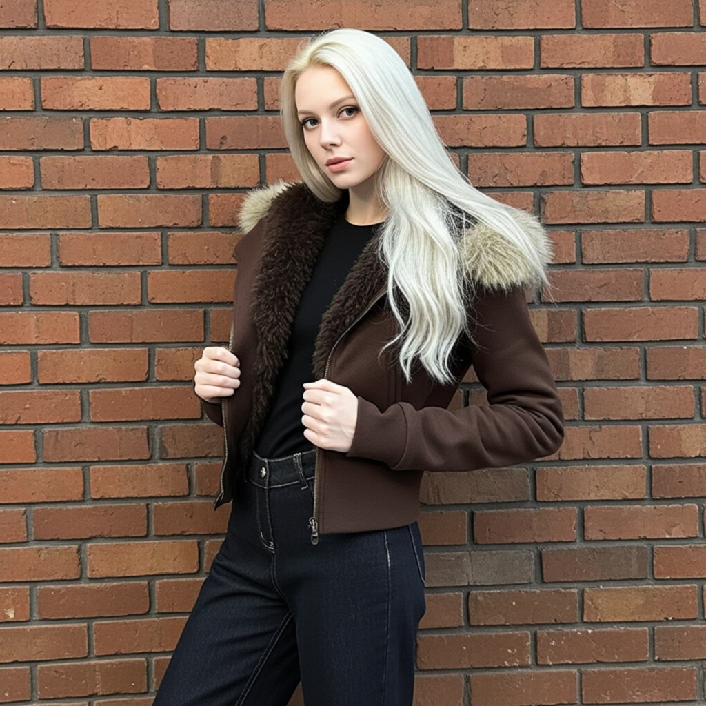 AM Vision RO Winter Cinched Quilted Hoodie Jacket with Faux Fur Trim and Stylish Design