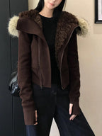 Stylish AM Vision RO Winter Cinched Quilted Hoodie Jacket with faux fur trim for warmth and comfort