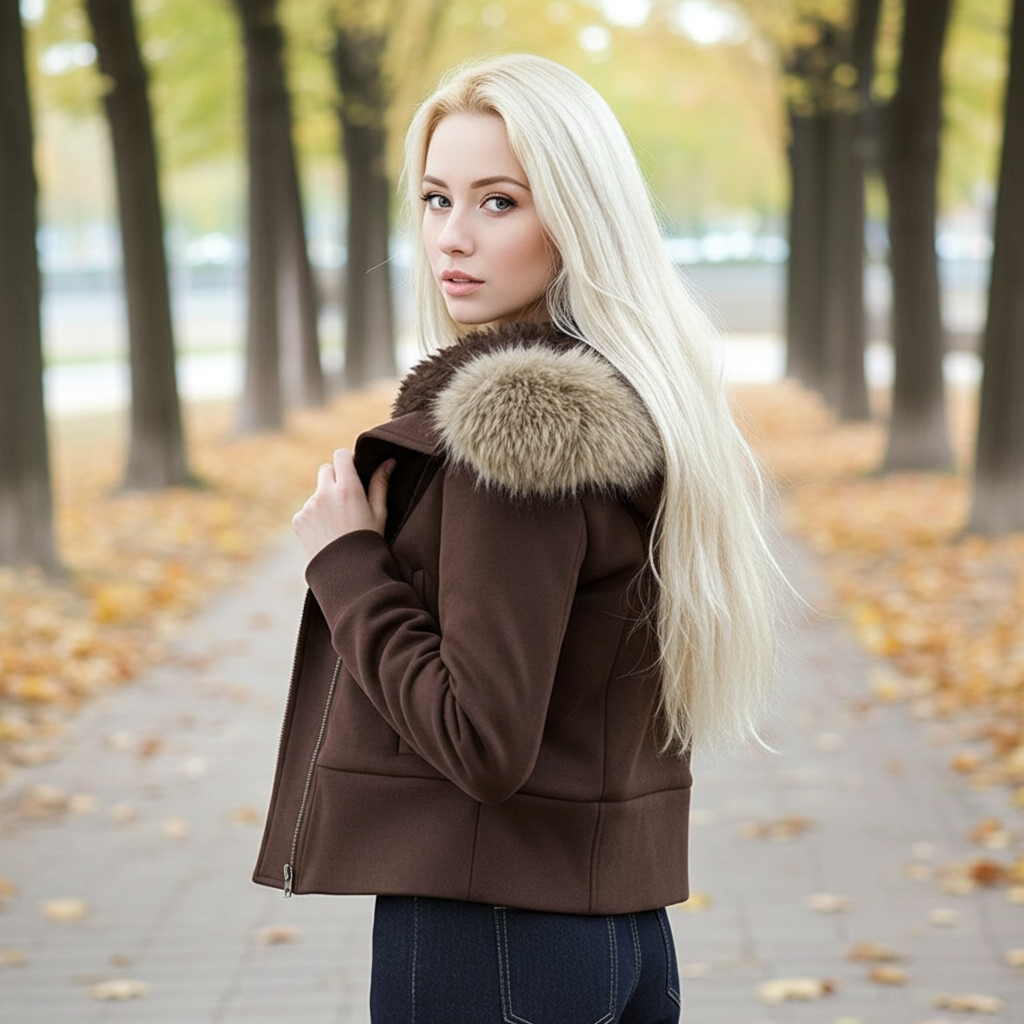 AM Vision RO Winter Cinched Quilted Hoodie Jacket with a stylish fur collar for cold weather fashion