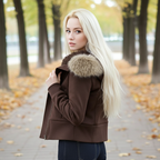 AM Vision RO Winter Cinched Quilted Hoodie Jacket with a stylish fur collar for cold weather fashion