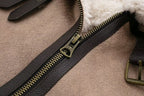 Close-up of Women Retro Motorcycle Style Short Fur Jacket showing zipper detail and plush inner lining