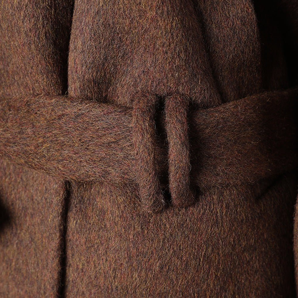 AM Vision RO Brown Wool Jacket with a Stylish Belt Closure and Soft Texture