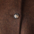 Close-up of a brown wool jacket showing a detailed button for added style