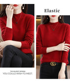 Red Elastic Wool Sweater for Women with Long Sleeves and a Comfortable Fit